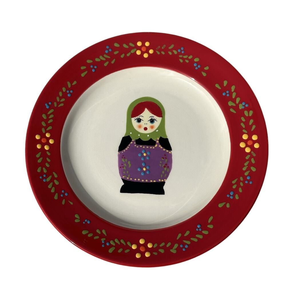 World Market Nesting Doll Salad Plate - 8.5” Russian European History RED